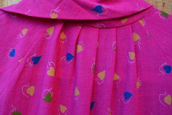 Vintage 1980s Hot Pink Linen Heart Print Dress - image 10