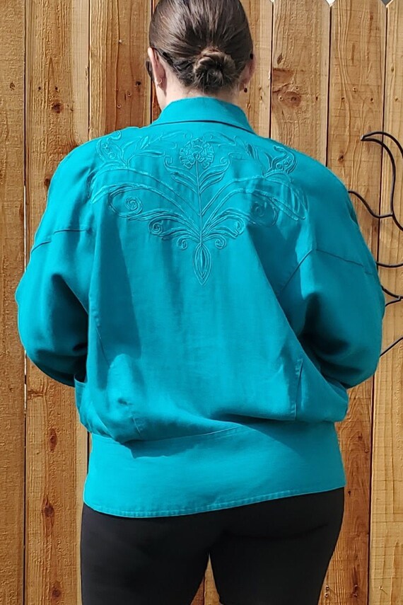 Vintage 1980s Suzelle Teal Blue Green Embroidered 