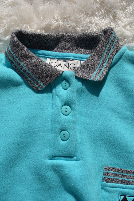 Vintage 1990s Gang Turquoise Popover Polo Henley … - image 3