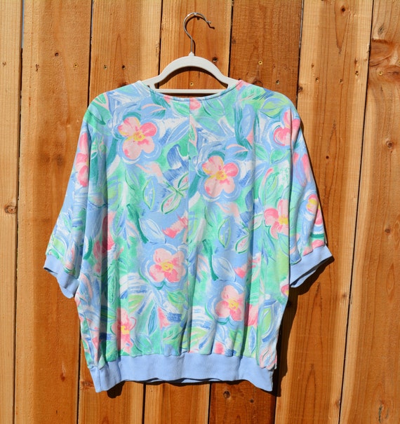 Vintage 1980s 1990s Koret Pastel Floral Banded Tee - image 6