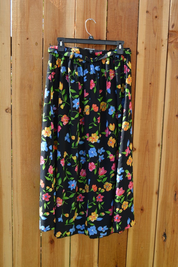 Vintage 1990s FT Studio Black Floral Skirt - image 3