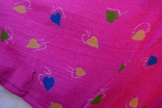 Vintage 1980s Hot Pink Linen Heart Print Dress - image 5