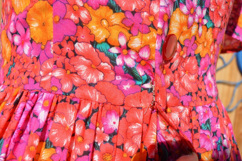 Vintage 1980s 1990s Homemade Pink Orange Floral Midi Dress image 5