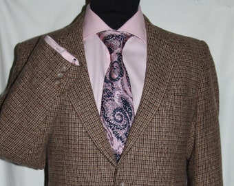 Karting Tweed Wool Brown Houndstooth Checked Tailored Jacket Blazer Overcoat Size S / 38-40' Made in France Patch Pockets