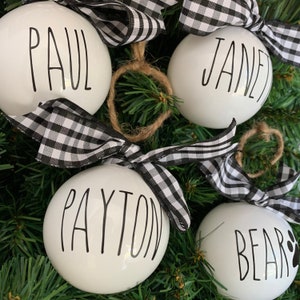 Set of 4 Personalized Christmas Ornaments, Rae Dun Inspired, Personalized Gifts, 2023 Ornament, Family Name Ornaments