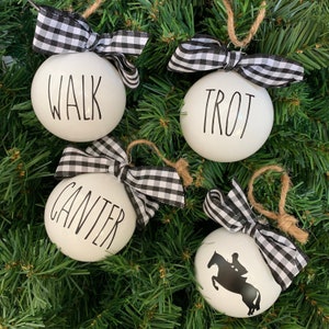 Set of 4 Walk Trot Canter Christmas Ornaments, Horse Ornaments, Equestrian Christmas Gift, Horse Gift, Rae Dunn Ornaments, Horse Christmas