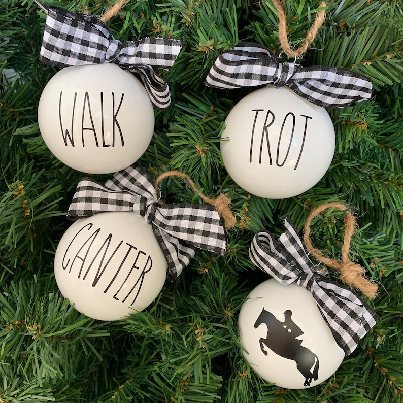 Set of 4 Walk Trot Canter Christmas Ornaments, Horse Ornaments, Equestrian Christmas Gift, Horse Gift, Rae Dunn Ornaments, Horse Christmas image 1