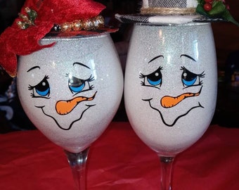 Handcrafted Wine Glass Snowmen - Etsy