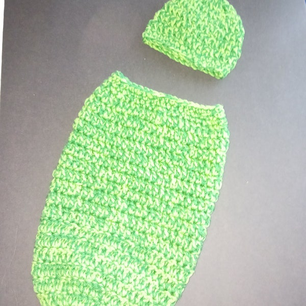 Lil Pickle newborn crocheted Cocoon and hat combo