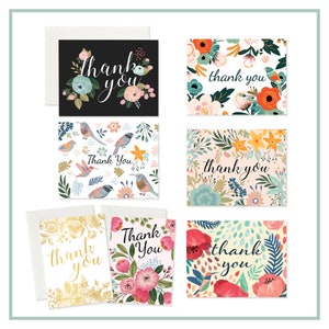 37 Blank Floral Thank You Cards White Envelopes Bridal, Baby Showers, Business Bonus 24K Gold Card Perfect Mothers Day Gift image 1