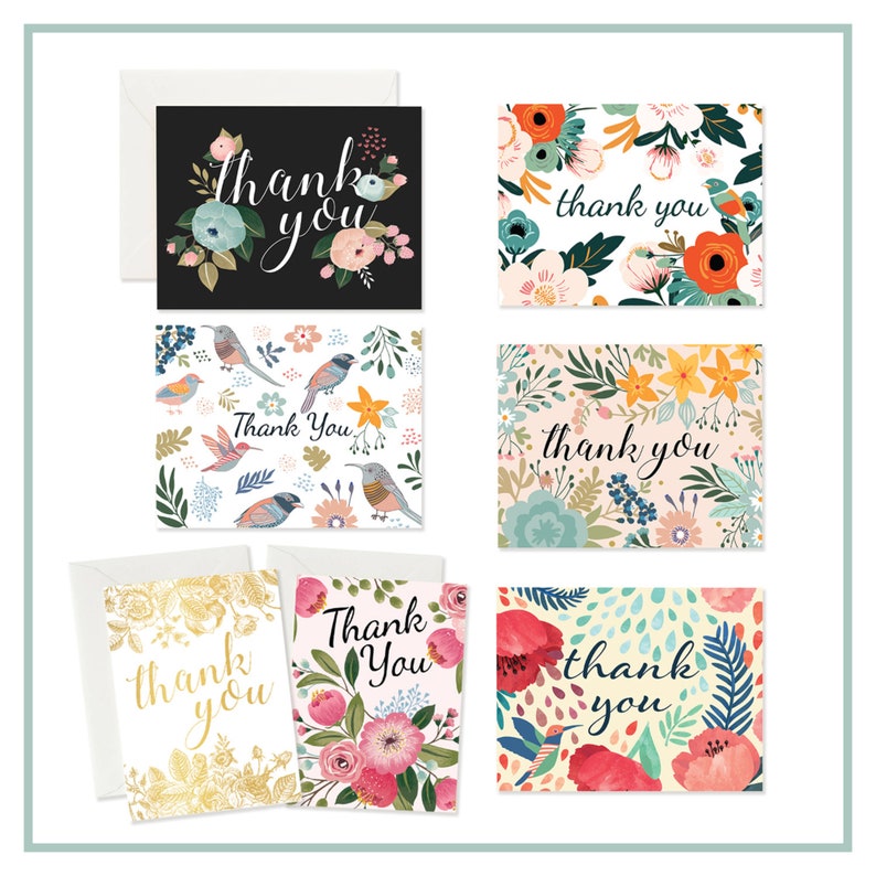 37 Blank Floral Thank You Cards |White Envelopes | Bridal, Baby Showers, Business (+ Bonus 24K Gold Card) 