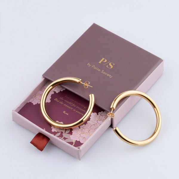 Gold Hoop Earrings | Large Lightweight | Chunky Open Hoops | POLITE SOCIETY 18K Gold Plated 2” Perfect Mother’s Day Gift!