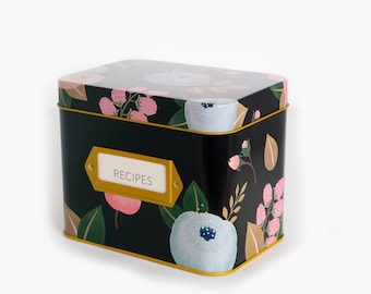 Black Floral Recipe Box | 24 Dual-Sided Recipe Cards & 12 Dividers | Perfect Mother’s Day Gift by Polite Society