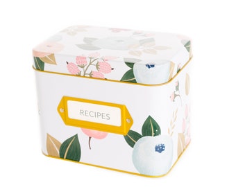 White Tin Floral Recipe Box With 24 Cards & 12 Dividers by Polite Society | Perfect Mother’s Day Gift!