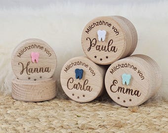 Personalisierte Zahndose, Holzdose mit Wunschname-Gravur, Holzdose Milchzähne, Milchzahndose Buchenholz, Holzbox personalisiert