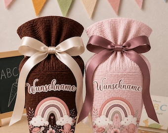 Rainbow school cone, personalized muslin fabric school cone, customizable with desired name, 70 cm (85-90 cm), 20 basic colors
