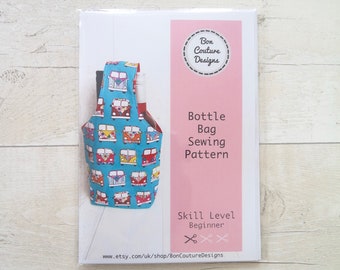 Bottle bag, gift bag, paper sewing pattern. Perfect for beginners.