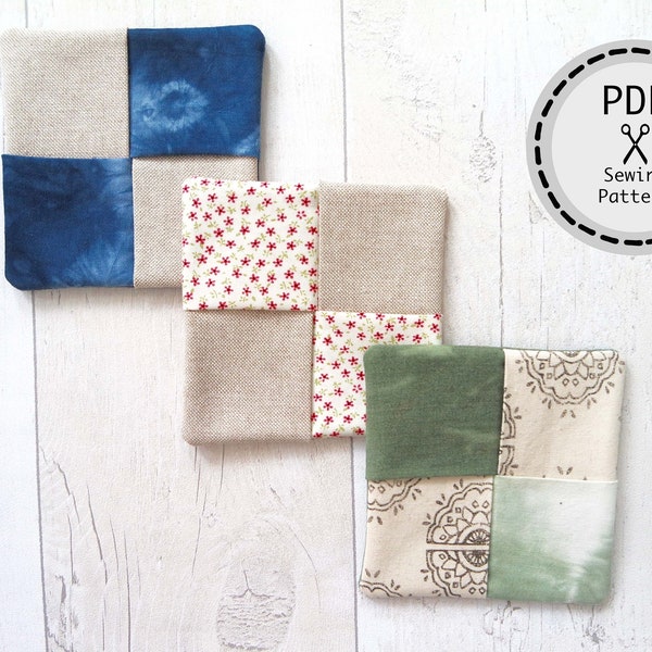 Square Coaster/ Patchwork Coaster PDF sewing pattern, instant download, perfect for beginners.