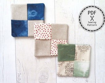Square Coaster/ Patchwork Coaster PDF sewing pattern, instant download, perfect for beginners.