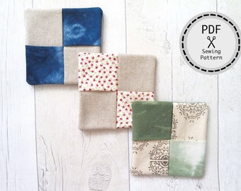 Patrón de costura PDF Square Coaster/ Patchwork Coaster, descarga instantánea, perfecto para principiantes.