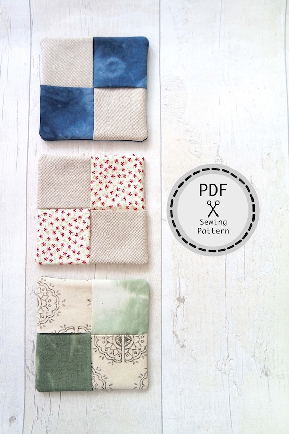 instant beginners. PDF for perfect Patchwork download, Coaster/  Coaster sewing pattern, Square Coaster/ perfect Patchwork Coaster PDF beginners. pattern, download, sewing  Square for instant