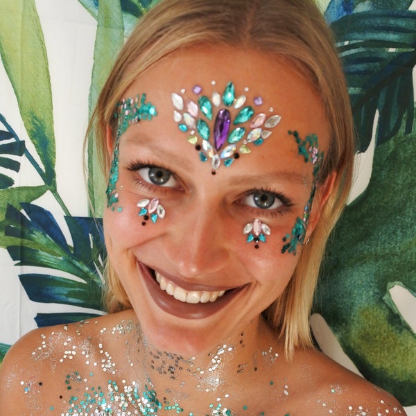 Mermaid Costume | Face Gems | Festival Stickers | Holographic Face & Body Jewels  | Rave Outfit