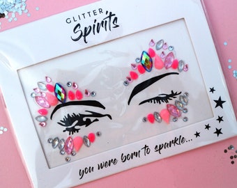 FairyFloss Pink Gesicht Kristalle | Festival Face Jewels | Holographisches Gesicht Sticker Festival, Rave Outfit, Gesicht Gems, Bachelorette, Team Bride