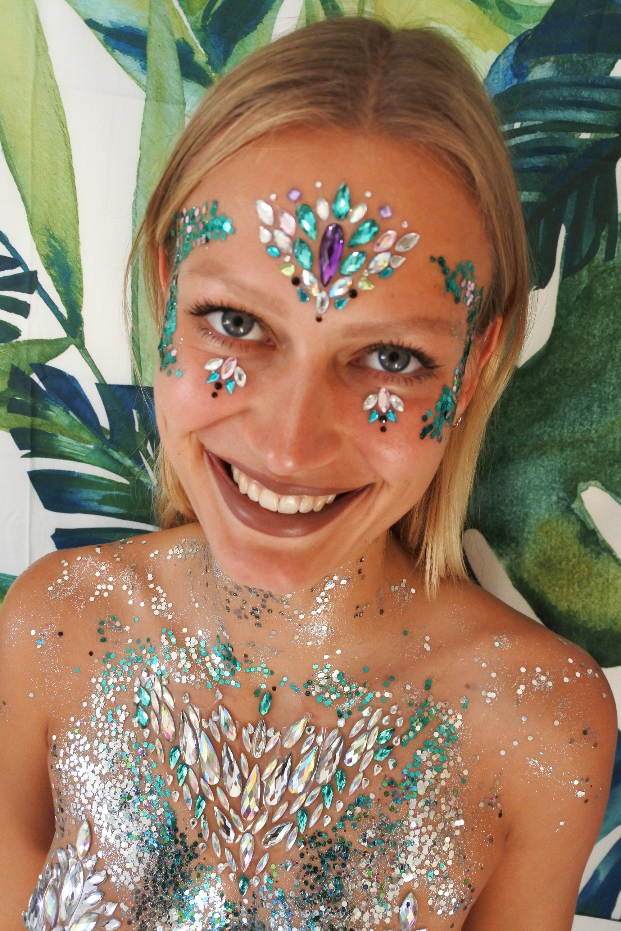 Mermaid Costume Face Gems Festival Stickers Holographic Face & Body Jewels Rave  Outfit 