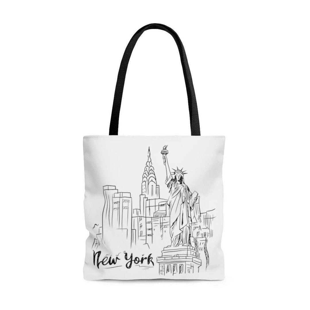 New York Tote Bag, City Landmarks Map of New York Skyline Art, the New Yorker Canvas Tote Bag