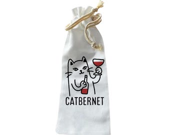 Torba prezentowa Jolitee Wine Bottle – wielokrotnego użytku torba płócienna ze ściągaczem z motywem Catbernet Cartoon – fantazyjny prezent dla właścicieli kotów i miłośników wina