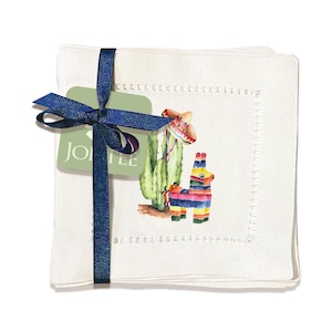 Servilletas de cóctel con dobladillo decorativo Jolitee, servilletas de tela de lino lavables de 6" x 6", hechas a mano para uso diario y entretenimiento (Cinco)