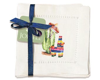 Jolitee Decorative Hemstitch Cocktail Napkins, 6"x6" Washable Linen-Like Cloth Napkins, Handmade for Entertaining and Everyday Use (Cinco)