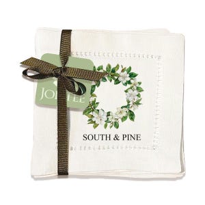 Jolitee Decorative Hemstitch Cocktail Napkins, 6&quot;x6&quot; Washable Linen-Like Cloth Napkins, (South & Pine)