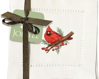 Jolitee Linen Cocktail Napkins 6x6, Hemstitch Cocktail Napkins Coasters, Washable Cloth Napkins Decorative (Cardinal)