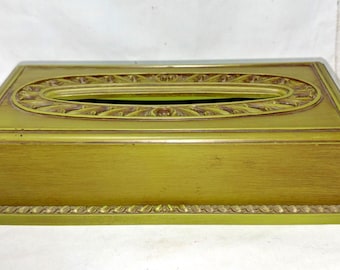 Vintage Rococo Tissue Box Holder Green Gold Mid Century Hollywood Regency Kleene