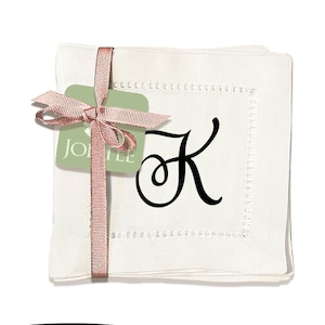Jolitee Set of 6 Elegant Linen Cocktail Napkins with Initials &#39;K&#39; - Personalized Table Napkins - Hemstitched, Easy Care - 6x6 inches