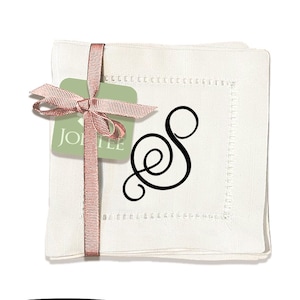 Jolitee Set of 6 Elegant Linen Cocktail Napkins with Initials &#39;S&#39; - Personalized Table Napkins - Hemstitched, Easy Care - 6x6 inches