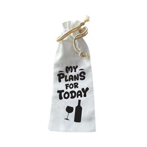 Jolitee “My Plans for Today” Wine Bottle Gift Bag – Reusable Drawstring Canvas Bag with Simple Text-Based Humor