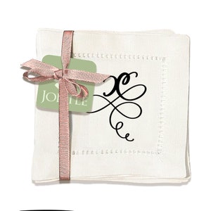 Jolitee Set of 6 Elegant Linen Cocktail Napkins with Initials &#39;X&#39; - Personalized Table Napkins - Hemstitched, Easy Care - 6x6 inches