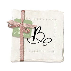 Jolitee Set of 6 Elegant Linen Cocktail Napkins with Initials 'B' - Personalized Table Napkins - Hemstitched, Easy Care - 6x6 inches