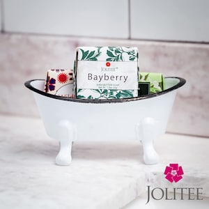 Rustic Enamel Soap Dish Bathtub Caddy, Metal Claw Foot Mini Bathtub Soap Caddy Vintage Soap Dispenser, White, 1 Piece, 5.5 Inches