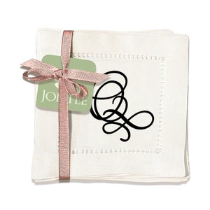 Jolitee Set of 6 Elegant Linen Cocktail Napkins with Initials &#39;Q&#39; - Personalized Table Napkins - Hemstitched, Easy Care - 6x6 inches