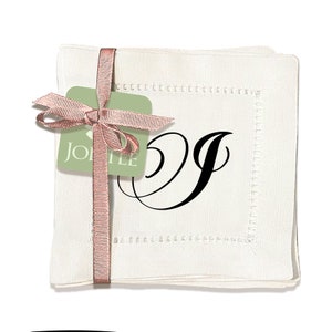 Jolitee Set of 6 Elegant Linen Cocktail Napkins with Initials &#39;I&#39; - Personalized Table Napkins - Hemstitched, Easy Care - 6x6 inches