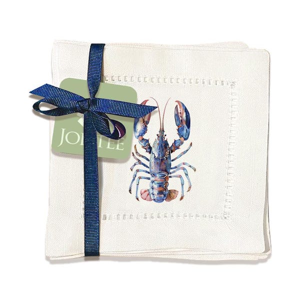 Tovaglioli da cocktail decorativi con orlo a giorno Jolitee, tovaglioli in tessuto lavabile tipo lino da 15x15 cm, fatti a mano per l'intrattenimento e l'uso quotidiano (aragosta)