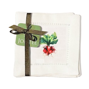 Jolitee Linen Cocktail Napkins 6x6, Hemstitch Cocktail Napkins Coasters, Washable Cloth Napkins Decorative (Watercolor Veggies)
