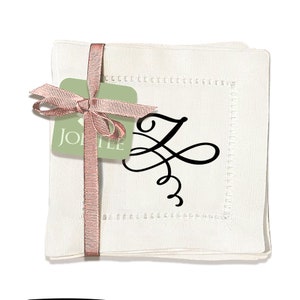 Jolitee Set of 6 Elegant Linen Cocktail Napkins with Initials &#39;Z&#39; - Personalized Table Napkins - Hemstitched, Easy Care - 6x6 inches