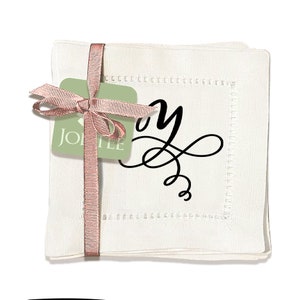 Jolitee Set of 6 Elegant Linen Cocktail Napkins with Initials &#39;Y&#39; - Personalized Table Napkins - Hemstitched, Easy Care - 6x6 inches