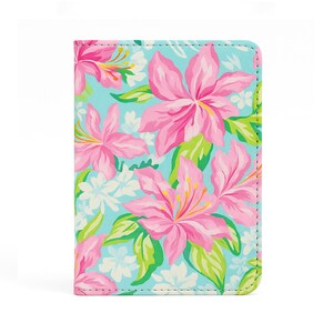 Portapasaporte Jolitee Premium de piel sintética vegana, diseño floral verde