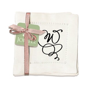 Jolitee Set of 6 Elegant Linen Cocktail Napkins with Initials &#39;W&#39; - Personalized Table Napkins - Hemstitched, Easy Care - 6x6 inches