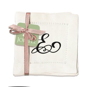 Jolitee Set of 6 Elegant Linen Cocktail Napkins with Initials &#39;E&#39; - Personalized Table Napkins - Hemstitched, Easy Care - 6x6 inches